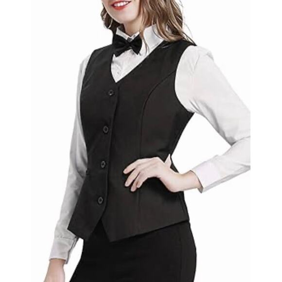 NEW GRACE KARIN Suit Vest 4 Button Slim Fit Black V Neck Waistcoats Large - Picture 1 of 10